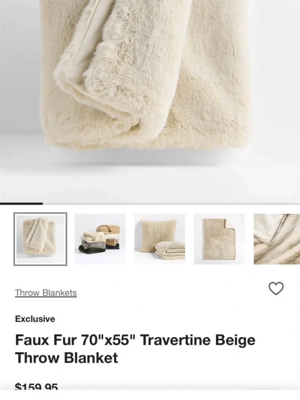 Crate&Barrel Faux Fur Throw in Travertine Beige
